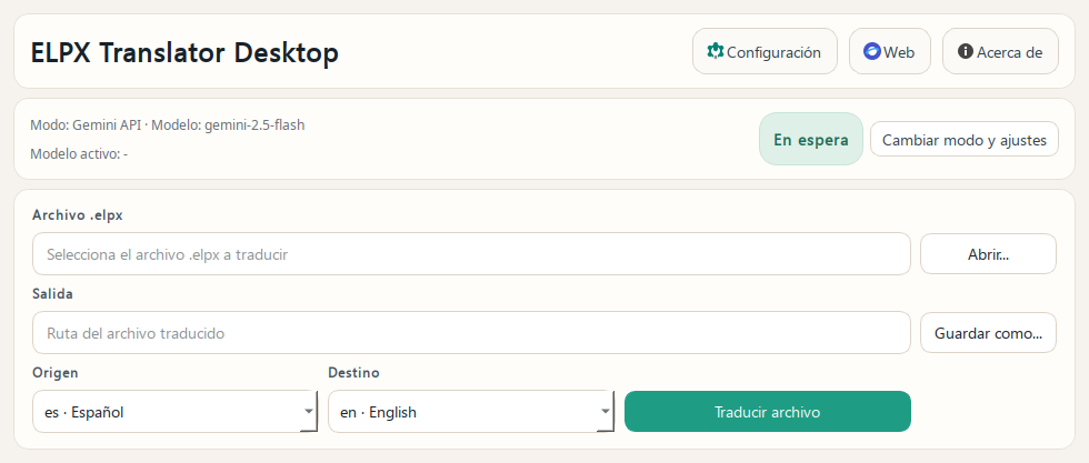 Ventana principal de ELPX Translator